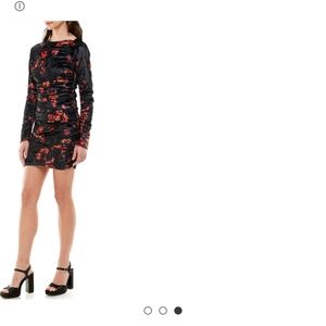 WAYF Dress Clique Ruched Long Sleeve Velvet Minidress in Red Roses Sz L